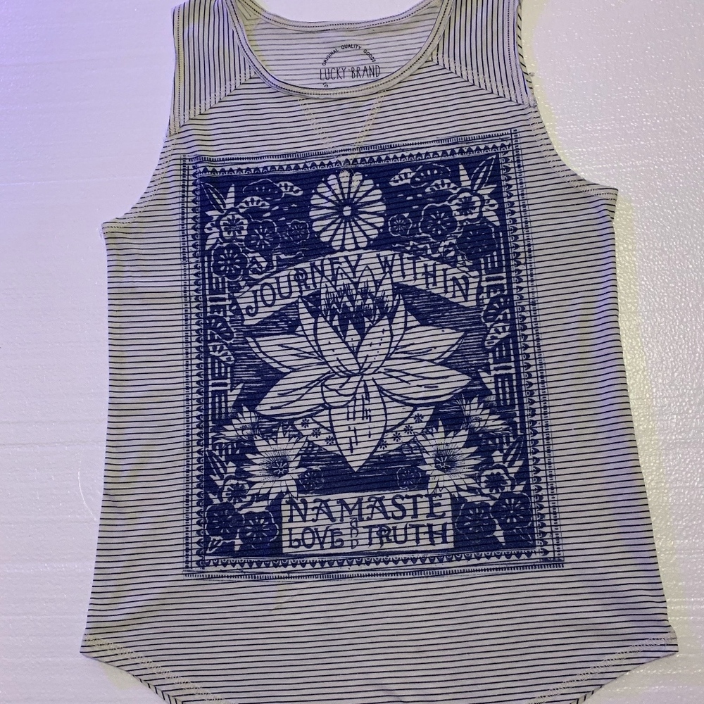 ‼️LuckyBrand Blue Striped Floral Namaste TankTop‼️